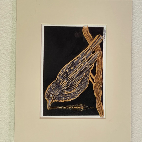 Original art watercolor ink gold bird raven crow mystical witchy moon academia - Picture 6 of 13